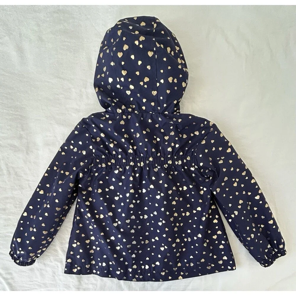 Juicy Couture Girls 3T Navy/Gold Heart Hooded Rain Jacket - New Without Tag